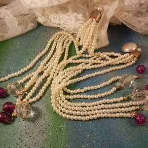 VTG Contempo chandelier duster earrings pearlcore lilac drop and dangle 11" clip